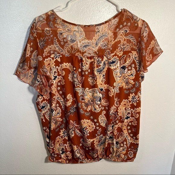 PerSeption Concept Blouse Tan Blue Paisley - Picture 6 of 10